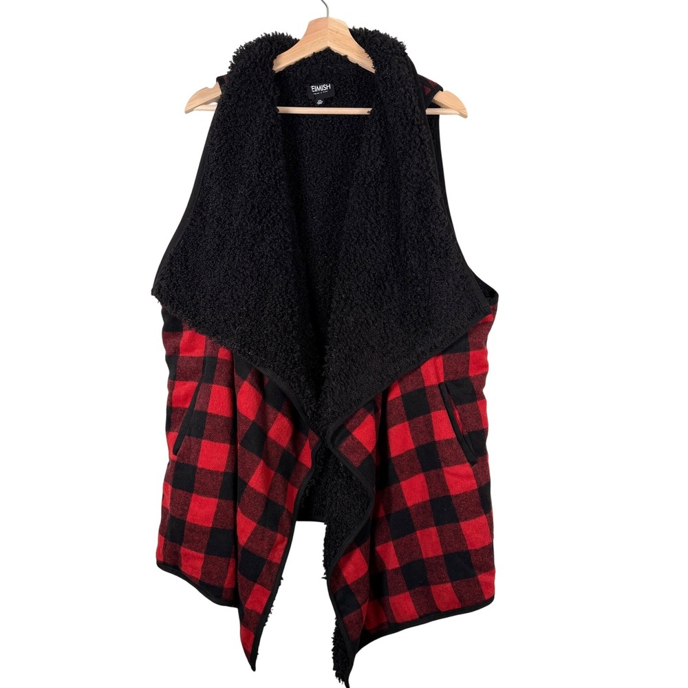 Heimish Plaid Sherpa Lined‎ Vest Women's 3XL Red Black Buffalo Check Sleeveless